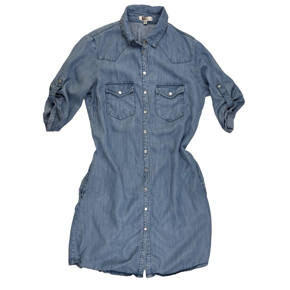 Kut from the Kloth Chambray Shirt Dress XS Western Snap Button Denim